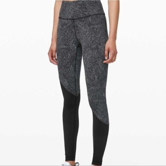 Lululemon Speed Wunder free spirit ice grey black tights Sz 8 - Picture 1 of 6